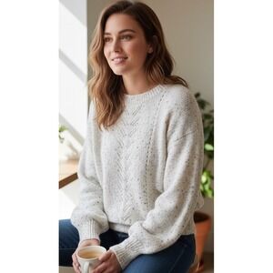 FRNCH Paris Cable Knit Chunky Sweater Women's Sz M Off White Anthropologie‎ Boho